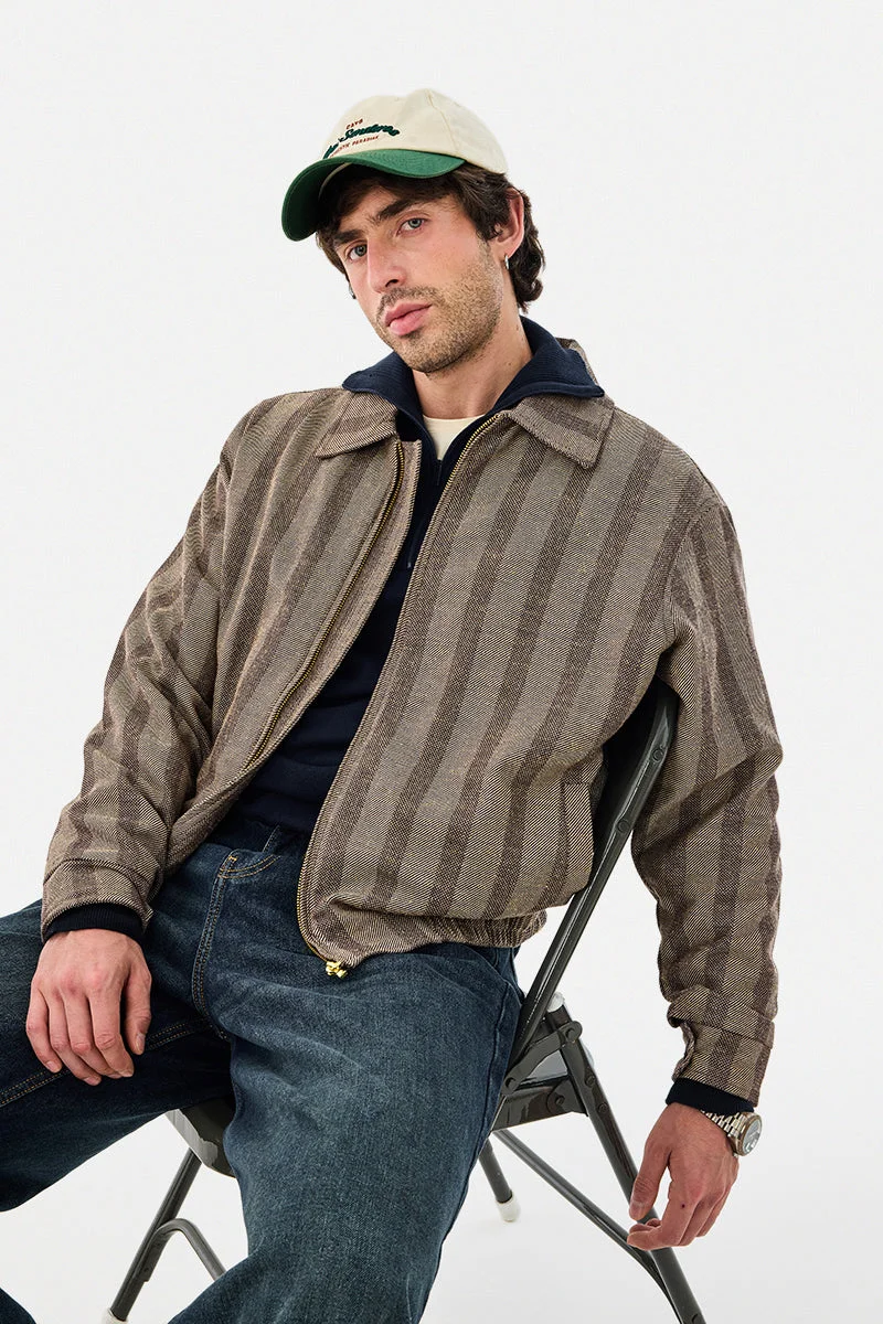 سنيتش Zipper Oversized Stripes Linen Blend Jacket